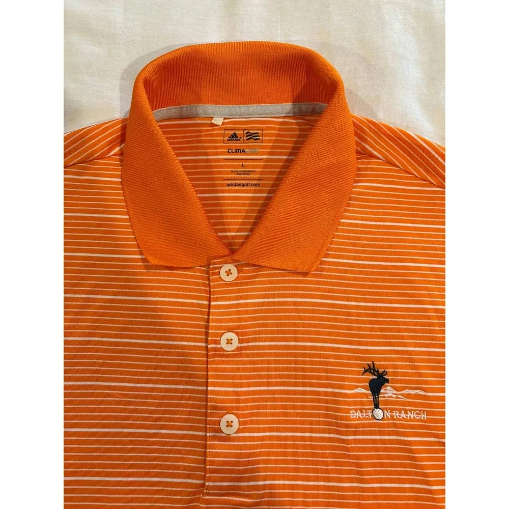 Adidas Golf Mens Climalite Polo Shirt Orange White Striped Dalton‎ Ranch Large